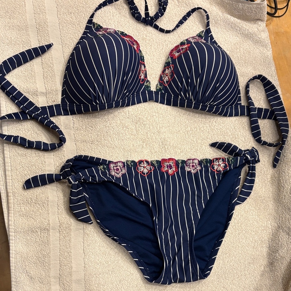 Striped Floral Bikini Set